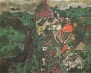 Egon Schiele Krumau Landscape (Town and River) (mk12) oil on canvas